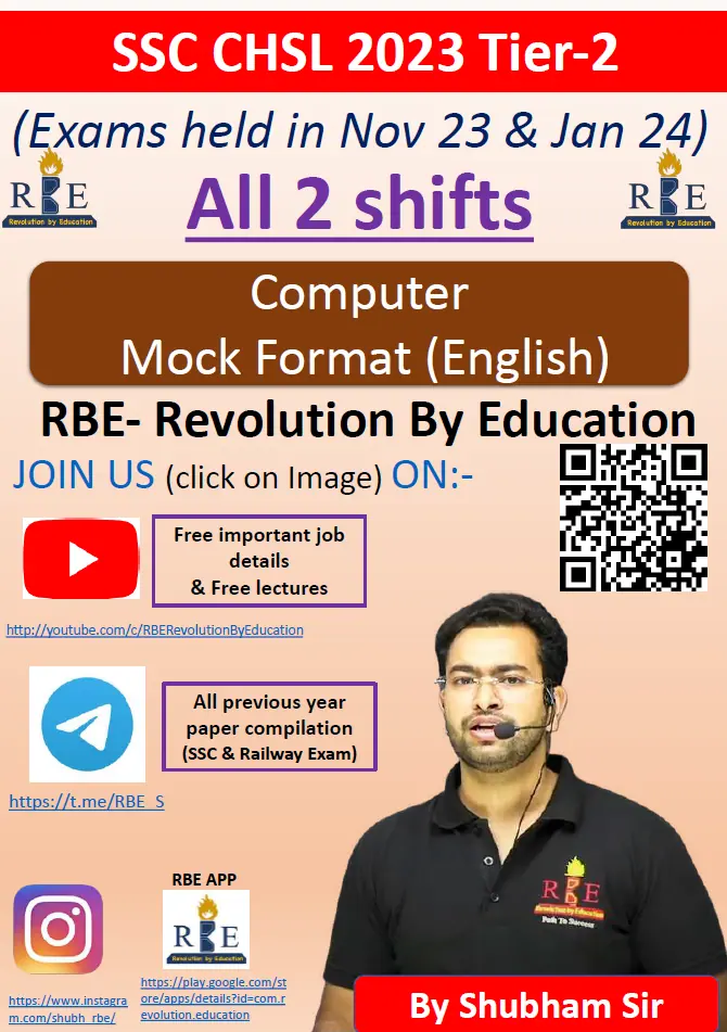 Computer Mock PYQ SSC CHSL 2023 Tier-2 by RBE [English Medium]