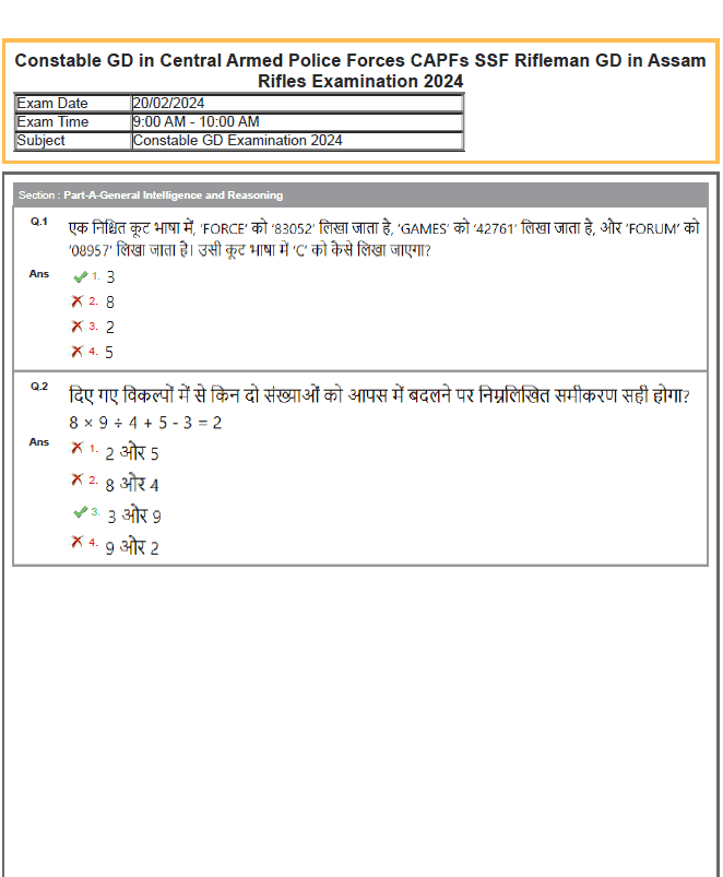 SSC GD 2024 All 53 Shift Question Paper with Answer Key [Hindi Medium]