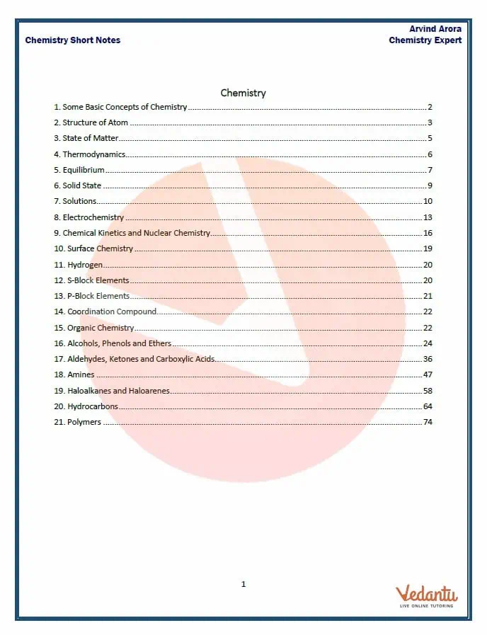 Vedantu Chemistry Short Notes